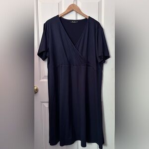Amz Plus Navy Blue Faux Wrap V-Neck  Midi Dress Size 3XL